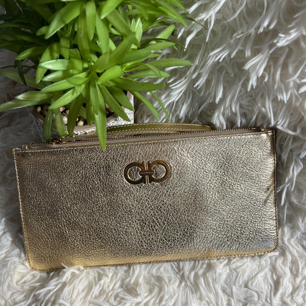 Salvatore Ferragamo Gold Designer Women's Clutch